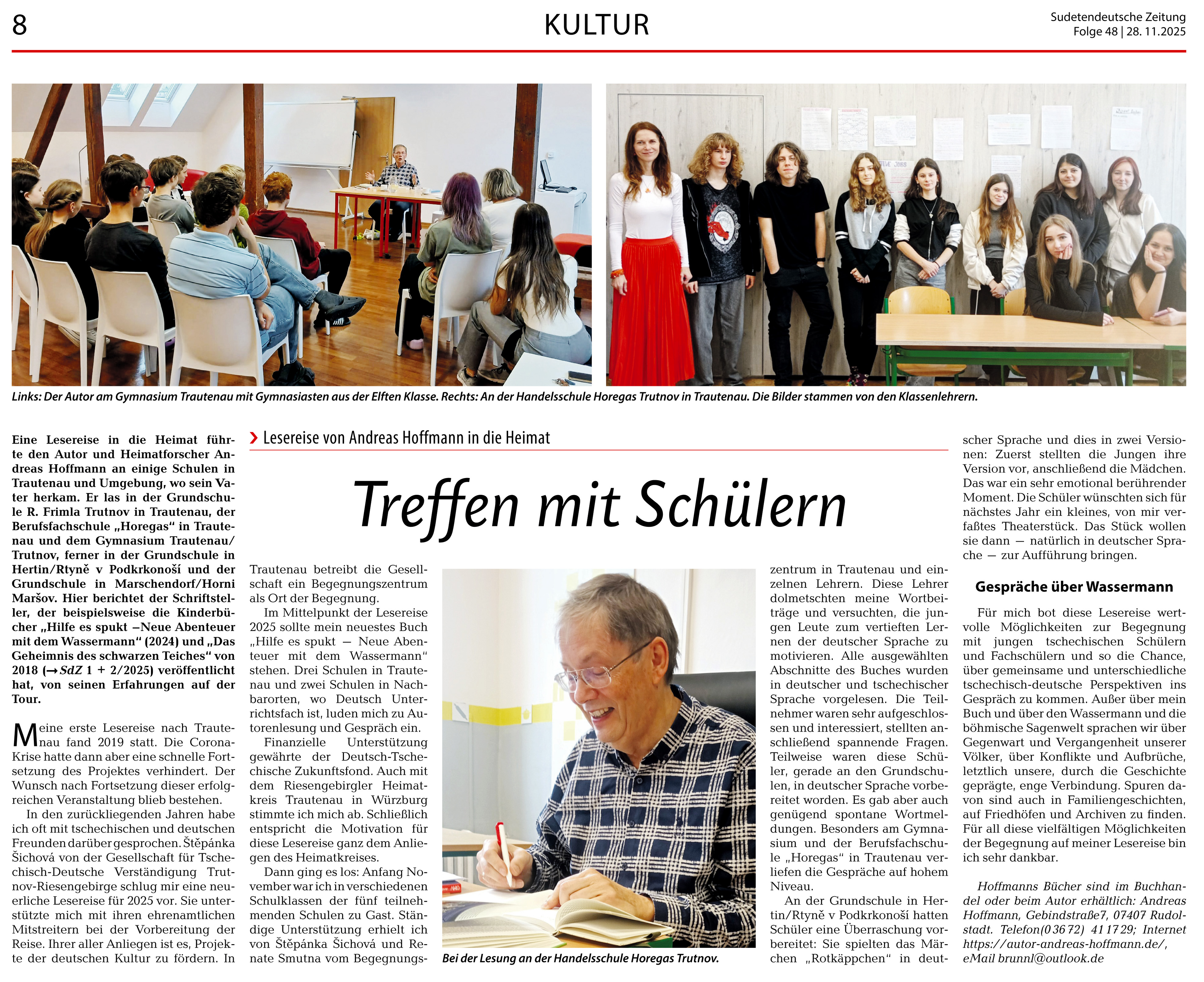 Sudetendeutsch Zeitung-Artikel Treffen mit Schülern
